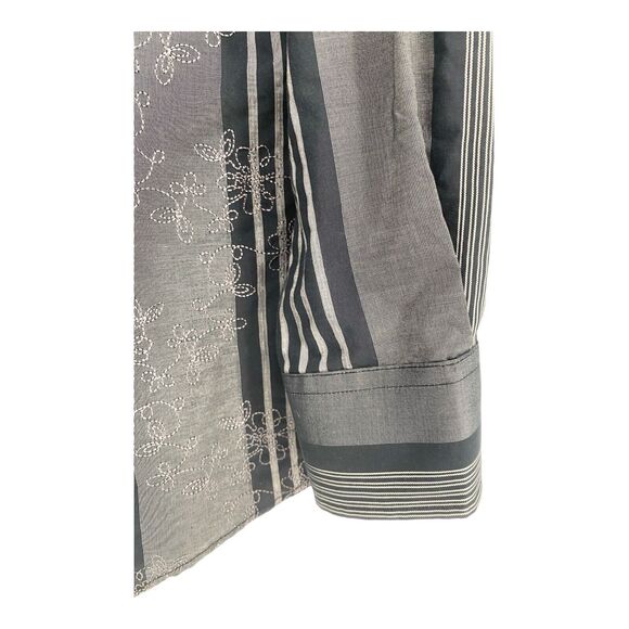 BUGATCHI EMBROIDERED FLORAL STITCH OVER BLACK & GRAY STRIPE SHIRT LONG SL. L - Picture 7 of 10